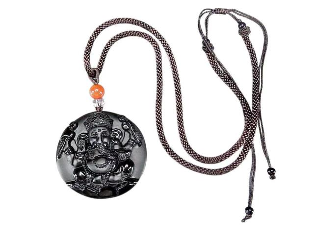 ガネ−シャ天然石オブシディアン精工彫りペンダントネックレス魔除け < 女性アクセサリー/時計 ガネ−シャ天然石オブシディアン精工彫りペンダントネックレス魔除け < 女性アクセサリー/時計の
