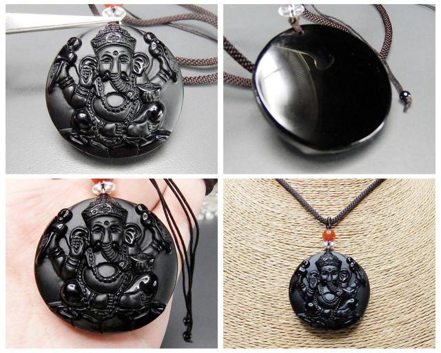 ガネ−シャ天然石オブシディアン精工彫りペンダントネックレス魔除け < 女性アクセサリー/時計 ガネ−シャ天然石オブシディアン精工彫りペンダントネックレス魔除け < 女性アクセサリー/時計の