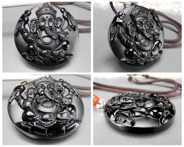 ガネ−シャ天然石オブシディアン精工彫りペンダントネックレス魔除け < 女性アクセサリー/時計 ガネ−シャ天然石オブシディアン精工彫りペンダントネックレス魔除け < 女性アクセサリー/時計の