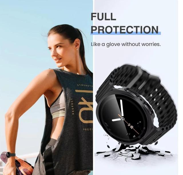 Galaxy Watch 8 & 9 �M�����N�V�[ �E�H�b�` 44mm �K���X �ی� �P�[�X �J�o�[ �u���b�N �n�[�h�P�[�X �� �Ɠd/AV�� 