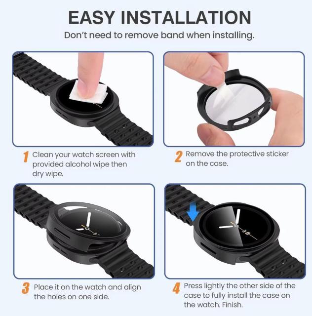 Galaxy Watch 8 & 9 �M�����N�V�[ �E�H�b�` 44mm �K���X �ی� �P�[�X �J�o�[ �u���b�N �n�[�h�P�[�X �� �Ɠd/AV�� 