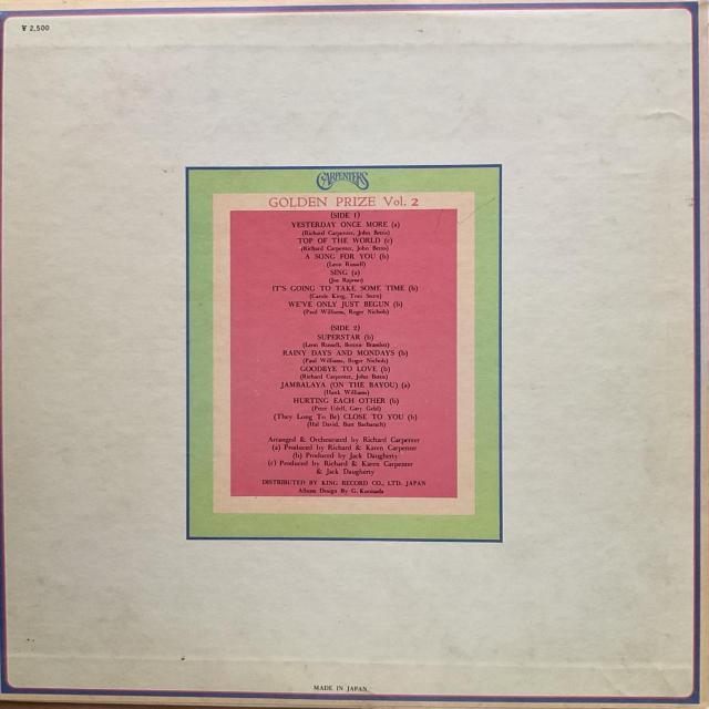 CARPENTERS GOLDEN PRIZE Vol.2 < CD/DVD/ビデオ  CARPENTERS GOLDEN PRIZE Vol.2 < CD/DVD/ビデオの