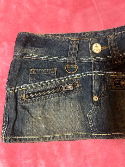 LB-03 デニム 色褪せ古着加工 ステッチ 二重ポケットでかジッパー バックプリント マイクロミニスカ 新品未使用 < ブランド LB-03 デニム 色褪せ古着加工 ステッチ 二重ポケットでかジッパー バックプリント マイクロミニスカ 新品未使用 < ブランドの