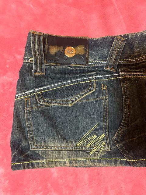 LB-03 デニム 色褪せ古着加工 ステッチ 二重ポケットでかジッパー バックプリント マイクロミニスカ 新品未使用 < ブランド LB-03 デニム 色褪せ古着加工 ステッチ 二重ポケットでかジッパー バックプリント マイクロミニスカ 新品未使用 < ブランドの