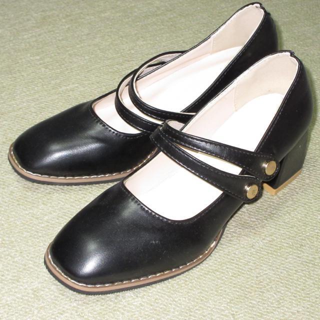 未使用☆ダブルストラップパンプス*太ヒール(ブラック) < 女性ファッション  未使用☆ダブルストラップパンプス*太ヒール(ブラック)  < 女性ファッションの