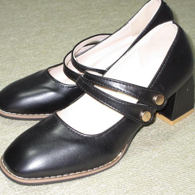 未使用☆ダブルストラップパンプス*太ヒール(ブラック) < 女性ファッション  未使用☆ダブルストラップパンプス*太ヒール(ブラック) < 女性ファッションの