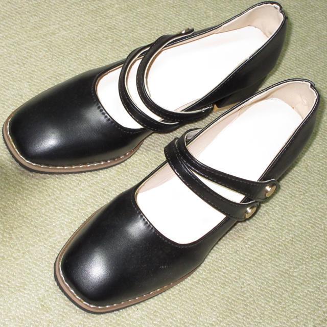 未使用☆ダブルストラップパンプス*太ヒール(ブラック) < 女性ファッション  未使用☆ダブルストラップパンプス*太ヒール(ブラック) < 女性ファッションの