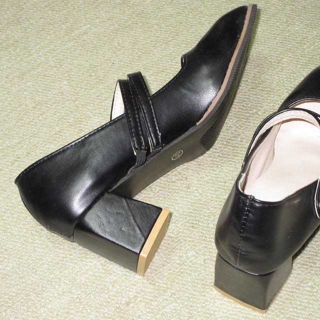 未使用☆ダブルストラップパンプス*太ヒール(ブラック) < 女性ファッション  未使用☆ダブルストラップパンプス*太ヒール(ブラック) < 女性ファッションの