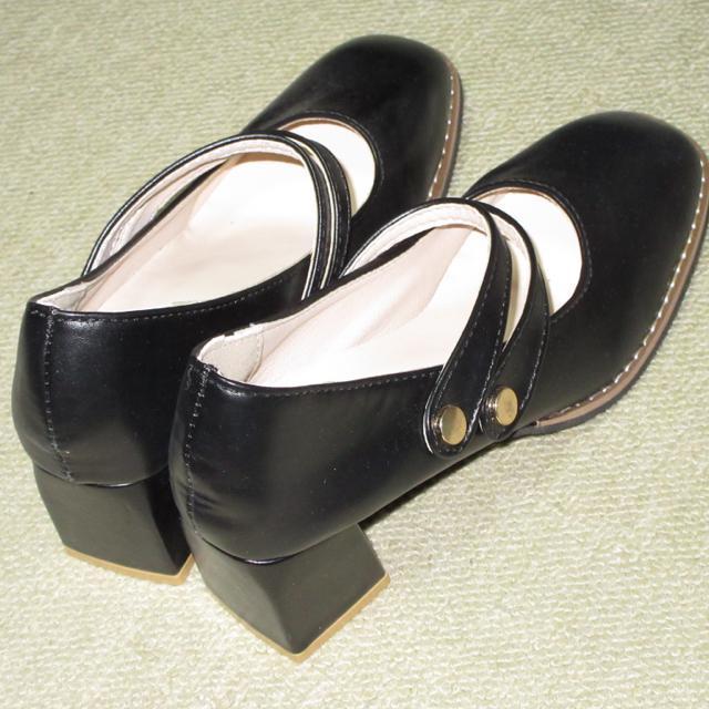 未使用☆ダブルストラップパンプス*太ヒール(ブラック) < 女性ファッション  未使用☆ダブルストラップパンプス*太ヒール(ブラック) < 女性ファッションの