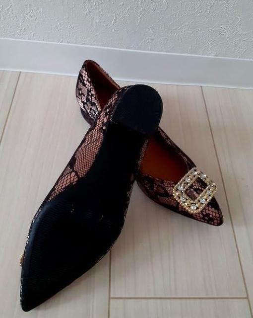 可愛い♪ブラックレース つま先ラインストーンビジュー パンプス 靴 M < 女性ファッション  可愛い♪ブラックレース つま先ラインストーンビジュー パンプス 靴 M < 女性ファッションの