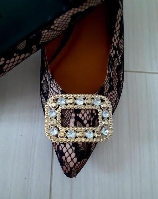 可愛い♪ブラックレース つま先ラインストーンビジュー パンプス 靴 M < 女性ファッション  可愛い♪ブラックレース つま先ラインストーンビジュー パンプス 靴 M < 女性ファッションの