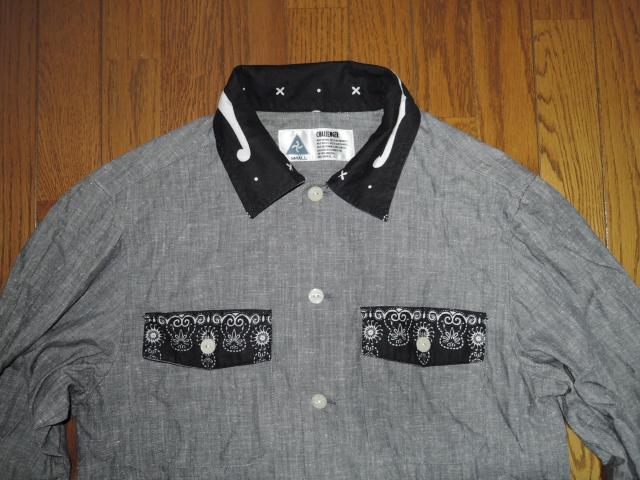 CHALLENGER チャレンジャー バンダナ柄シャツ S クレリック デニム シャンブレー < 男性ファッション  CHALLENGER チャレンジャー バンダナ柄シャツ S クレリック デニム シャンブレー < 男性ファッションの