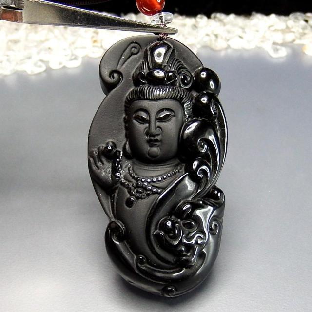 超大オブシディアン観音様像精工彫り天然石ペンダント高級紐ネックレス < 男性アクセサリー/時計  超大オブシディアン観音様像精工彫り天然石ペンダント高級紐ネックレス < 男性アクセサリー/時計の