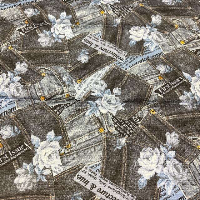 ハンドメイド 未使用生地 カット生地 デニムプリント 約110×50cm < ペット/手芸/園芸 ハンドメイド 未使用生地 カット生地 デニムプリント 約110×50cm < ペット/手芸/園芸の