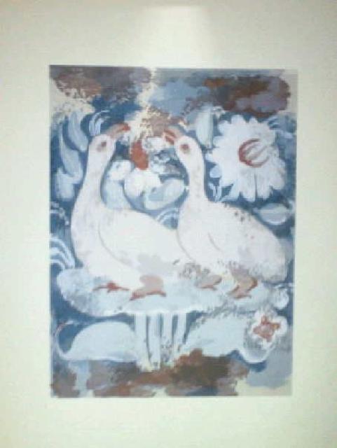 色摺木版画 古代壁画風『花の中の二羽の白い鳥』作者不詳 真作 < ホビー 色摺木版画 古代壁画風『花の中の二羽の白い鳥』作者不詳 真作 < ホビーの