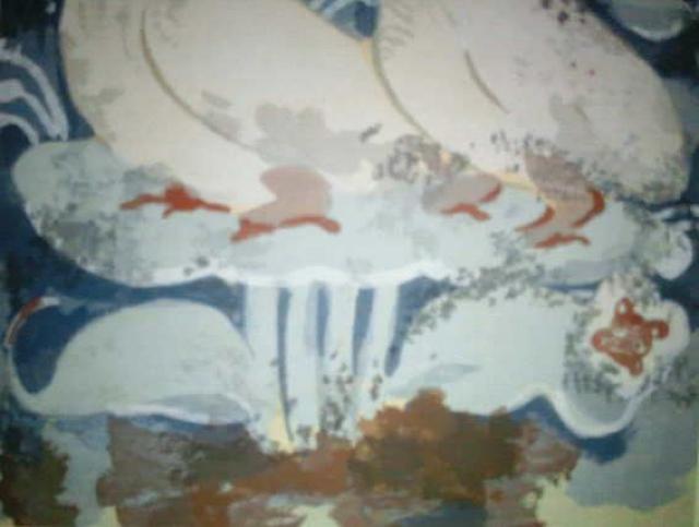 色摺木版画 古代壁画風『花の中の二羽の白い鳥』作者不詳 真作 < ホビー 色摺木版画 古代壁画風『花の中の二羽の白い鳥』作者不詳 真作 < ホビーの