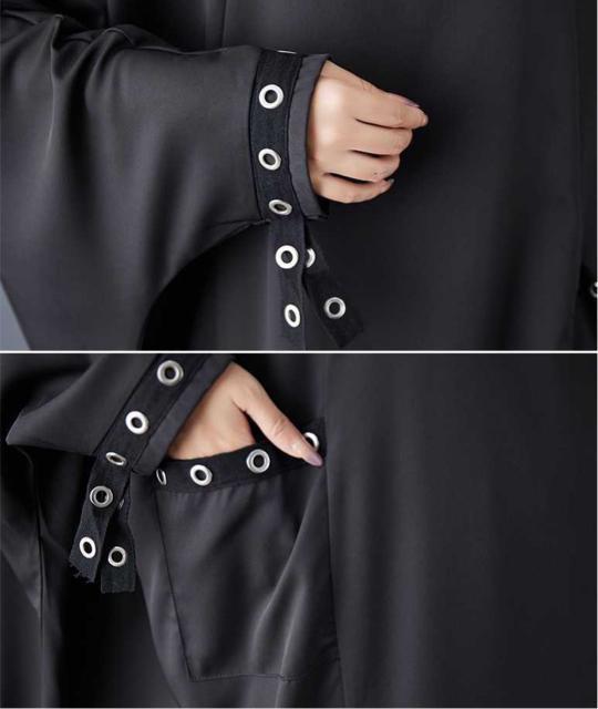 ロング丈 ドルマン ワイド ワンピース 飾りリング付き ブラック 大きいサイズ < 女性ファッション ロング丈 ドルマン ワイド ワンピース 飾りリング付き ブラック 大きいサイズ < 女性ファッションの