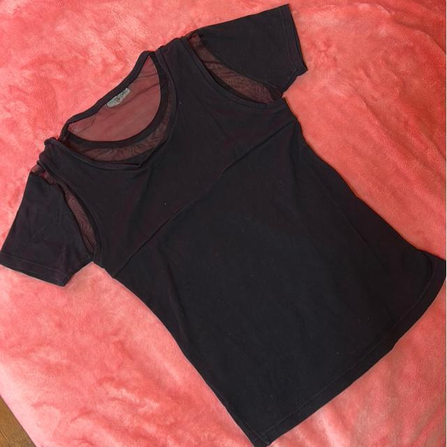 Lisha Plus  ブラック重ね着風チュール使い プリントトップス < 女性ファッション  Lisha Plus  ブラック重ね着風チュール使い プリントトップス < 女性ファッションの