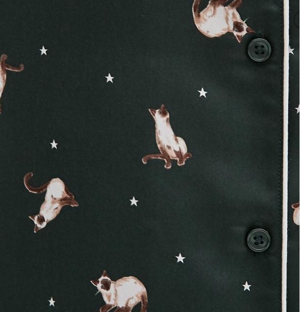 GU・猫キャットスター柄ダークグリーンサテン長袖パジャマ < ブランド GU・猫キャットスター柄ダークグリーンサテン長袖パジャマ < ブランドの