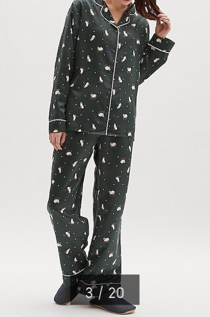 GU・猫キャットスター柄ダークグリーンサテン長袖パジャマ < ブランド GU・猫キャットスター柄ダークグリーンサテン長袖パジャマ < ブランドの