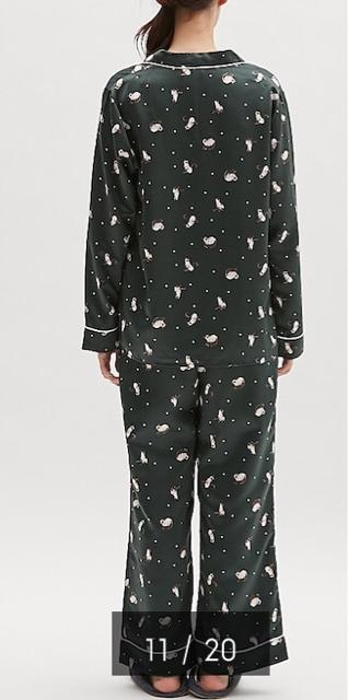 GU・猫キャットスター柄ダークグリーンサテン長袖パジャマ < ブランド GU・猫キャットスター柄ダークグリーンサテン長袖パジャマ < ブランドの