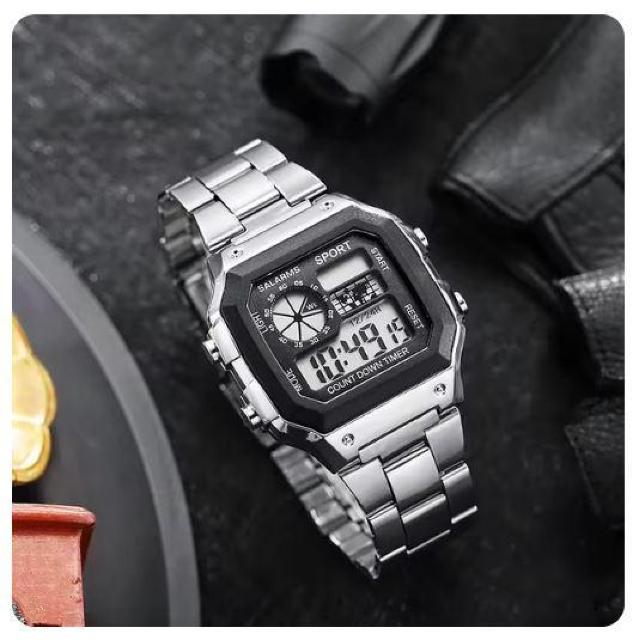 送料無料 未使用品 シルバー メンズ腕時計 デジタル クロノグラフ ミリタリー時計 スポーツ カレンダー 90 < 男性アクセサリー/時計  送料無料 未使用品 シルバー メンズ腕時計 デジタル クロノグラフ ミリタリー時計 スポーツ カレンダー 90 < 男性アクセサリー/時計の