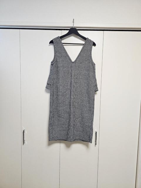 Lunacion 千鳥格子柄 ペプラム 膝丈ワンピース 黒白 M < 女性ファッション Lunacion 千鳥格子柄 ペプラム 膝丈ワンピース 黒白 M < 女性ファッションの