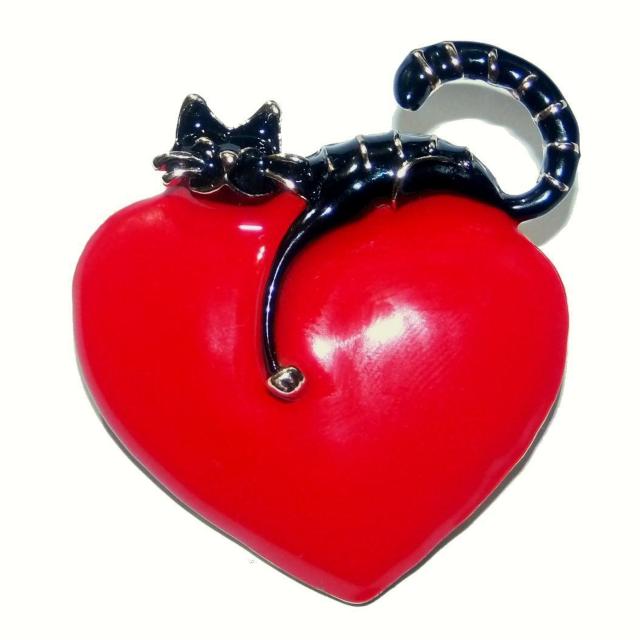黒猫 猫 クロネコ ネコ ねこ ハート ブローチ ピンブローチ バッジ ピンバッジ ピンズ コサージュ < 女性アクセサリー/時計  黒猫 猫 クロネコ ネコ ねこ ハート ブローチ ピンブローチ バッジ ピンバッジ ピンズ コサージュ  < 女性アクセサリー/時計の