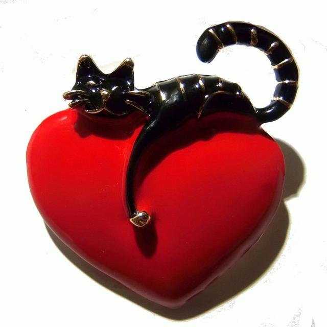 黒猫 猫 クロネコ ネコ ねこ ハート ブローチ ピンブローチ バッジ ピンバッジ ピンズ コサージュ < 女性アクセサリー/時計  黒猫 猫 クロネコ ネコ ねこ ハート ブローチ ピンブローチ バッジ ピンバッジ ピンズ コサージュ < 女性アクセサリー/時計の