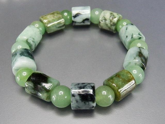 柄入りひすい円柱形タンブルAA天然石本翡翠アベンチュリンブレスレット < 女性アクセサリー/時計  柄入りひすい円柱形タンブルAA天然石本翡翠アベンチュリンブレスレット < 女性アクセサリー/時計の