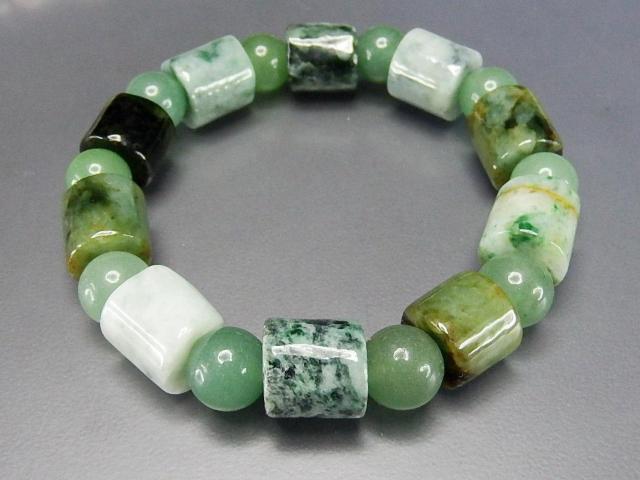柄入りひすい円柱形タンブルAA天然石本翡翠アベンチュリンブレスレット < 女性アクセサリー/時計  柄入りひすい円柱形タンブルAA天然石本翡翠アベンチュリンブレスレット < 女性アクセサリー/時計の