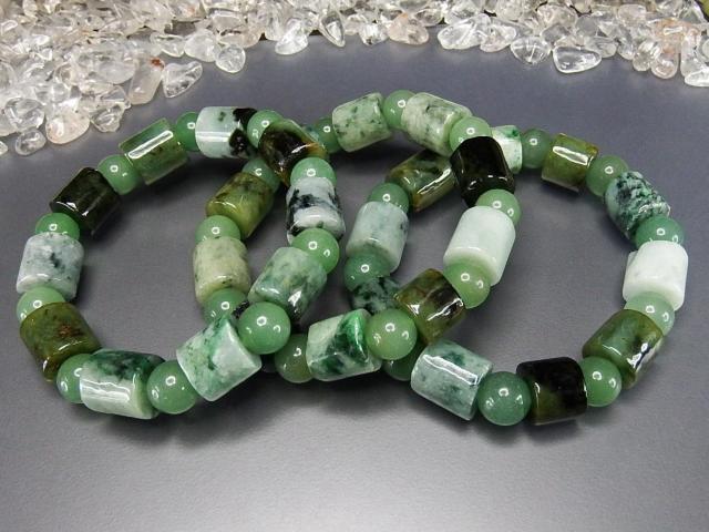 柄入りひすい円柱形タンブルAA天然石本翡翠アベンチュリンブレスレット < 女性アクセサリー/時計  柄入りひすい円柱形タンブルAA天然石本翡翠アベンチュリンブレスレット < 女性アクセサリー/時計の