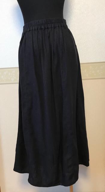 麻 レーヨン スカート黒 ウエストゴム 黒 < 女性ファッション  麻 レーヨン スカート黒 ウエストゴム 黒 < 女性ファッションの