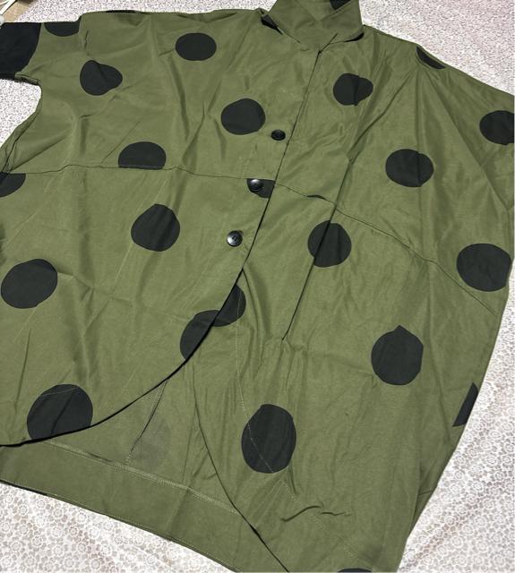 ワイド 前開き ロング丈 ジャケット ドット柄 カーキ 大きいサイズ < 女性ファッション ワイド 前開き ロング丈 ジャケット ドット柄 カーキ 大きいサイズ < 女性ファッションの