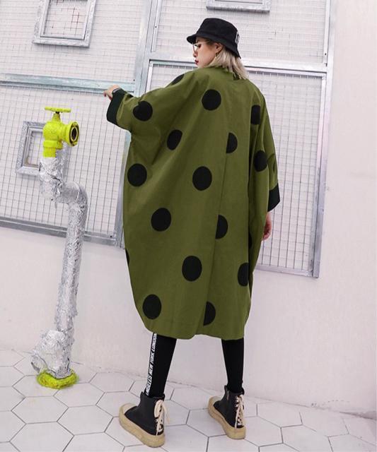 ワイド 前開き ロング丈 ジャケット ドット柄 カーキ 大きいサイズ < 女性ファッション ワイド 前開き ロング丈 ジャケット ドット柄 カーキ 大きいサイズ < 女性ファッションの