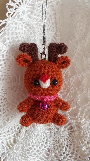 トナカイ*編みぐるみストラップ(ローズ) < ペット/手芸/園芸 トナカイ*編みぐるみストラップ(ローズ) < ペット/手芸/園芸の