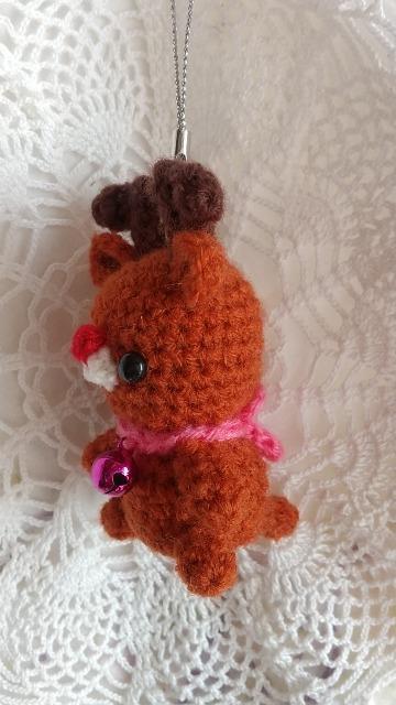 トナカイ*編みぐるみストラップ(ローズ) < ペット/手芸/園芸 トナカイ*編みぐるみストラップ(ローズ) < ペット/手芸/園芸の