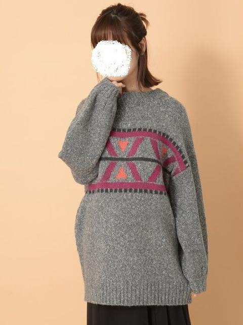 w closet Wミックスヤーンジャガードニットプルオーバー グレー < ブランド  w closet Wミックスヤーンジャガードニットプルオーバー グレー < ブランドの