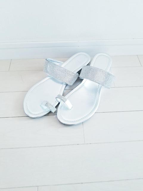 ラインストーン キラキラ フラットサンダル シルバー L < 女性ファッション ラインストーン キラキラ フラットサンダル シルバー L < 女性ファッションの