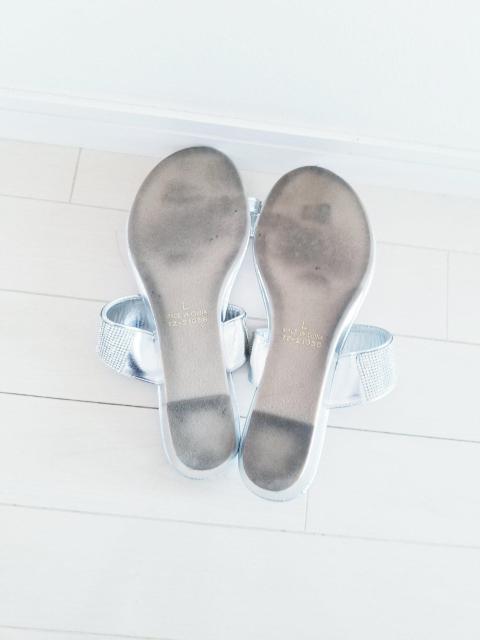 ラインストーン キラキラ フラットサンダル シルバー L < 女性ファッション ラインストーン キラキラ フラットサンダル シルバー L < 女性ファッションの