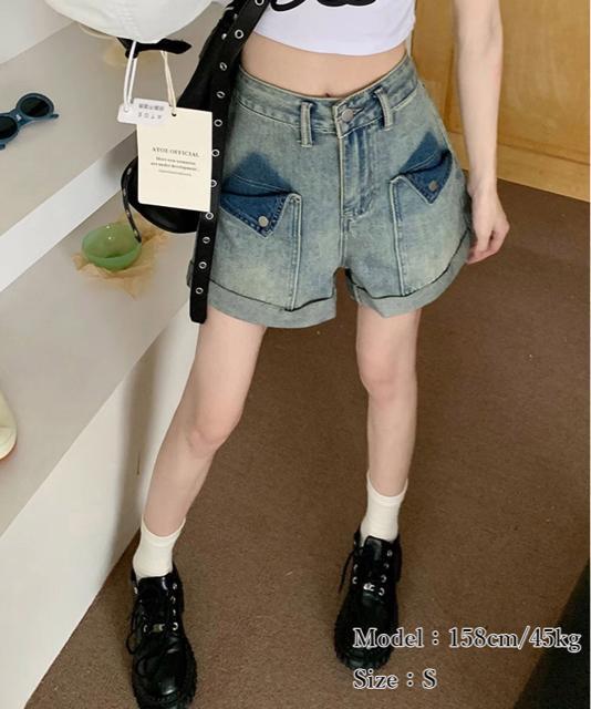 送料無料 新品 ロールアップ デニムショートパンツ 美脚 < 女性ファッション  送料無料 新品 ロールアップ デニムショートパンツ 美脚 < 女性ファッションの