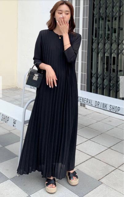 birthdaybashBBバースデーバッシュクルーネックロングプリーツドレスLSサイズシアーマキシロングワンピースブラック黒 < 女性ファッション birthdaybashBBバースデーバッシュクルーネックロングプリーツドレスLSサイズシアーマキシロングワンピースブラック黒 < 女性ファッションの