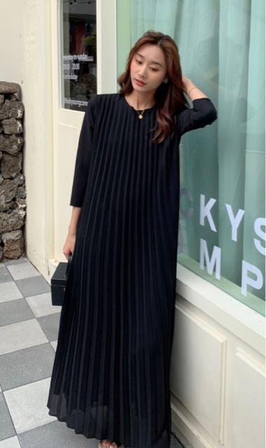 birthdaybashBBバースデーバッシュクルーネックロングプリーツドレスLSサイズシアーマキシロングワンピースブラック黒 < 女性ファッション birthdaybashBBバースデーバッシュクルーネックロングプリーツドレスLSサイズシアーマキシロングワンピースブラック黒 < 女性ファッションの