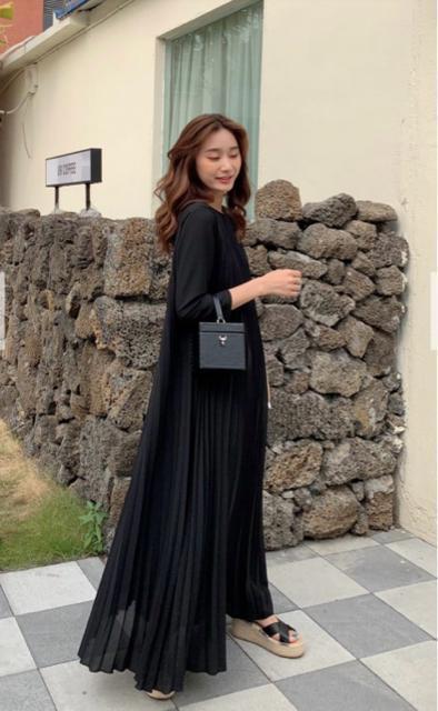 birthdaybashBBバースデーバッシュクルーネックロングプリーツドレスLSサイズシアーマキシロングワンピースブラック黒 < 女性ファッション birthdaybashBBバースデーバッシュクルーネックロングプリーツドレスLSサイズシアーマキシロングワンピースブラック黒 < 女性ファッションの