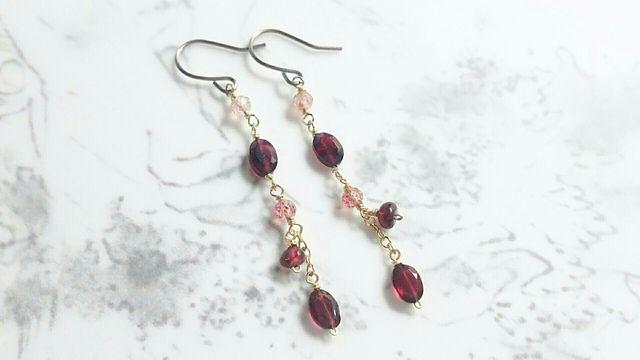 14kgf*ガーネットとピンクエピドートのピアス*18032 < 女性アクセサリー/時計  14kgf*ガーネットとピンクエピドートのピアス*18032  < 女性アクセサリー/時計の