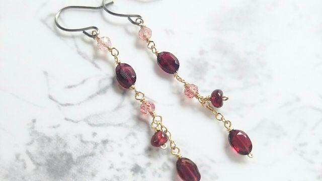 14kgf*ガーネットとピンクエピドートのピアス*18032 < 女性アクセサリー/時計  14kgf*ガーネットとピンクエピドートのピアス*18032 < 女性アクセサリー/時計の