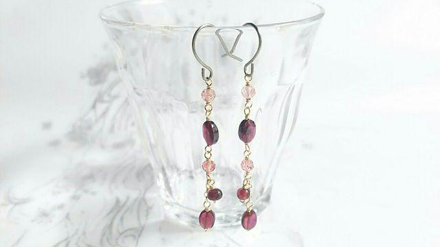 14kgf*ガーネットとピンクエピドートのピアス*18032 < 女性アクセサリー/時計  14kgf*ガーネットとピンクエピドートのピアス*18032 < 女性アクセサリー/時計の