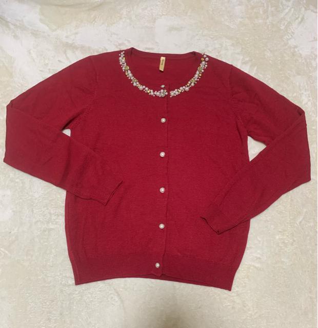 ビジューパールボタンニットカーディガントップス < 女性ファッション  ビジューパールボタンニットカーディガントップス  < 女性ファッションの