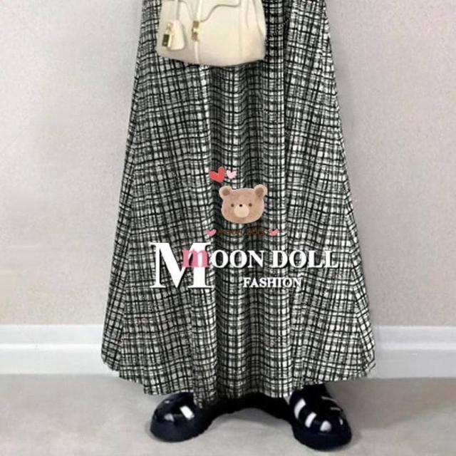 〜3L*モノトーンチェック切替ロングワンピース*黒 < 女性ファッション 〜3L*モノトーンチェック切替ロングワンピース*黒 < 女性ファッションの