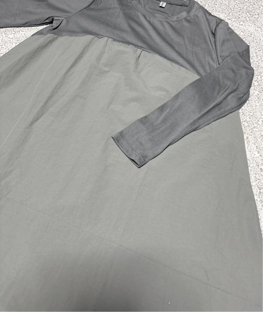 コクーン ワンピース 異素材 ロング丈 長袖 グレー系 大きいサイズ < 女性ファッション コクーン ワンピース 異素材 ロング丈 長袖 グレー系 大きいサイズ < 女性ファッションの